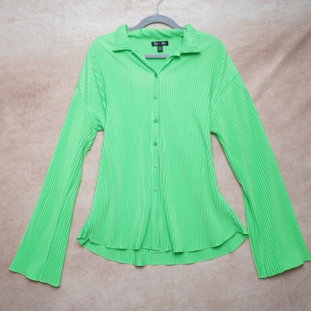Iky & Me Pleated Button Up Top XL Y2K